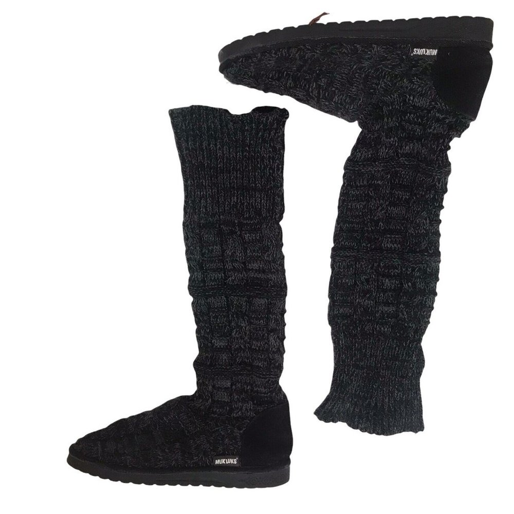 Mukwks Women's Knitted Gray Winter Tall Jamie Boots 22” Size 10 pre ovned
